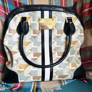 L.A.M.B. Black and Cream Geometric Satchel